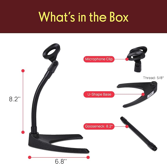 Pyle Universal Adjustable Desktop Microphone Stand - Tabletop Mic Holder Low Profile Mic Stand w/ Flexible 8.2'' Gooseneck Mount & U Shape Base - Table Tops, Desk, Podium, Counter Use PMKS8X2 (Pair) - Image 7