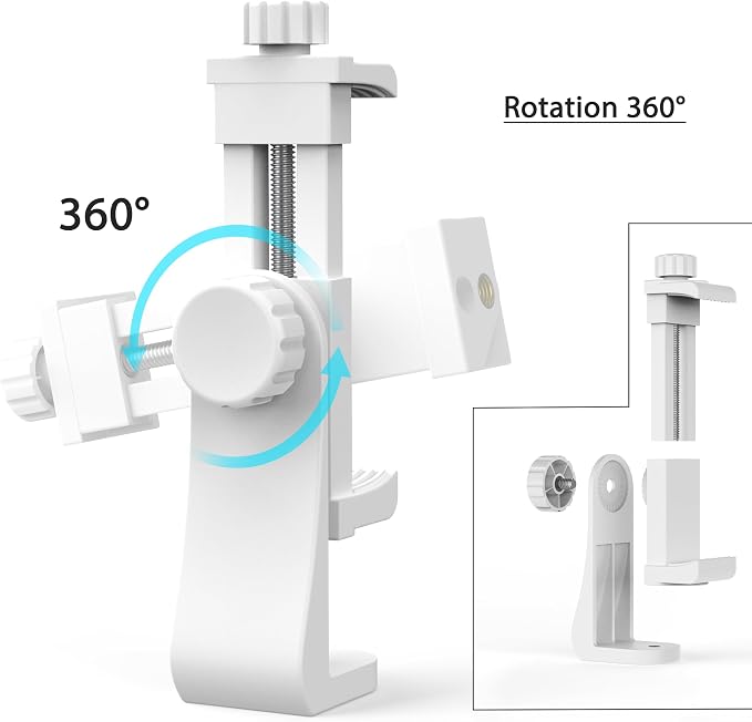 Universal Phone Tripod Mount Adapter with Ｗireless Camera Remote, Cell Phone Holder with Adjustable Clamp for Selfie Stick Monopod Compatible with iPhone, Samsung and so on -White - Image 3