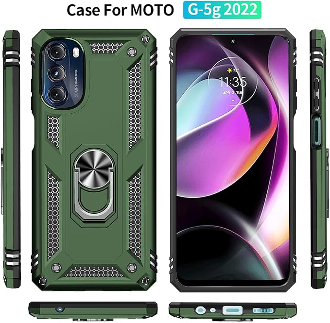 for Moto G 5G 2022 Case, Motorola Moto G 5G Case with HD Screen Protector, [Military Grade 16ft. Drop Tested] Ring Shockproof Protective Phone Case for Motorola G 5G 2022,Army Green - Image 4