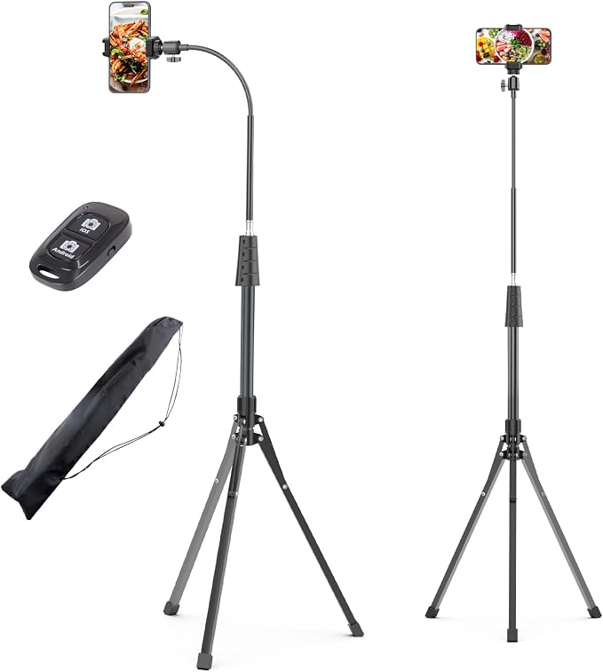 UBeesize 92’’ Cell Phone Tripod Stand with 16.5’’ Gooseneck and Remote, Overhead Tripod with Adjustable 360°Ball Head & Phone Holder for iPhone17 Pro Max/Pro/Plus/ /16/15/14/13, Android Cell Phone by UBeesize
