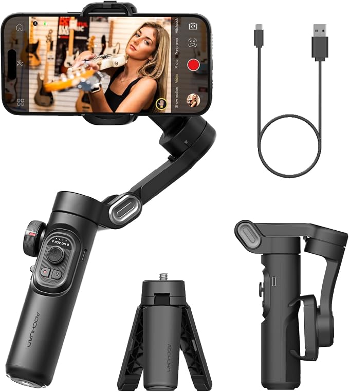 AOCHUAN Smart XE 3-Axis Phone Gimbal Stabilizer for iPhone | Foldable handheld smartphone gimbal w/focus wheel, TikTok, YouTube vlog, video creation, compatible with iPhone&Android by AOCHUAN