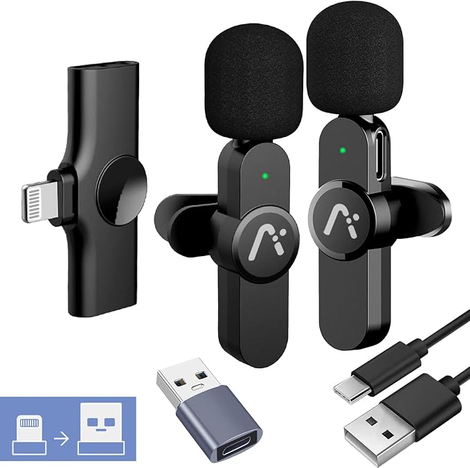 Wireless Lavalier Microphone for iPhone7-14, Wireless Clip Mic, Clip on Microphone A3d, for iPhone, iPad, Computer, Zoom Meeting, Video Recording, tiktok by Aisizon