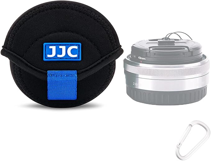 JJC Small Neoprene Camera Lens Pouch Case, Fits Lens up to 2.4 x 1.6inches | Water-Resistnat, Fold Over Closure, Compatible with Canon EF-M 22mm f/2, Sony E PZ 16-50mm f/3.5-5.6, Fujifilm XF27 f/2.8 by JJC