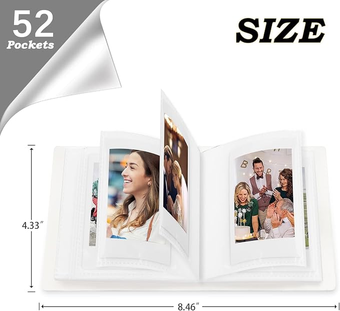 Ruibytree 52 Pockets Small Photo Album 2x3 for Instax Mini, White, 2 Pack | Pocket-Size, PU Leather Cover, Snap Closure, Acid-Free Pages, Fits Polaroid 2x3 Photos, Kodak Mini Prints & ZINK Photos - Image 4