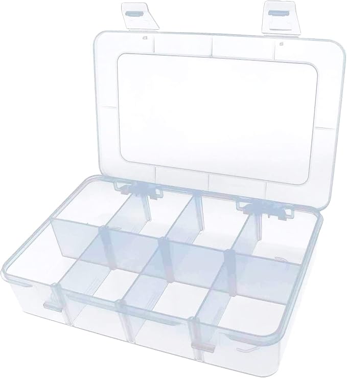 Xiaoyztan 8-Bin Clear Plastic Organizer with Adjustable Dividers 7.3x4.9in | 8-grid clear organizer with adjustable dividers for jewelry, beads, tackle, and crafts by Welcometoxiaoyztan