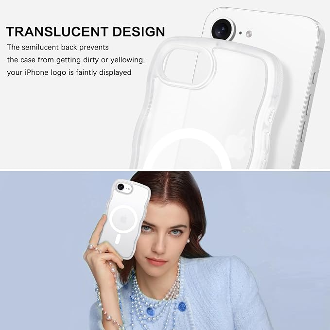 BENTOBEN Magnetic for iPhone 17e Case,Cute Wavy Frame [Compatible with MagSafe] Translucent Matte Anti-Slip Bumper Women Girls Boys Men Shockproof Drop Protective Phone Cover for iPhone 17e,Clear - Image 6