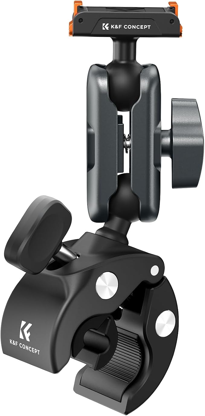 K&F CONCEPT Super Clamp Camera Mount Bike/Motorcycle | 360° Dual Ball Head Handlebar Tube Mount Quick Release Compatible with Action 5 Pro/4/3, MS101 by KFCONCEPT