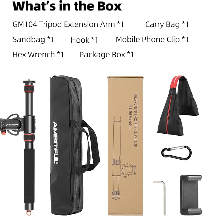 AMBITFUL 42" Tripod Extension Arm Heavy Duty Aluminum Horizontal Boom Arm | 18.9"-42" Adjustable Tripod Boom Arm with Sandbag,360° Rotatable Overhead Photography Arm for Camera, 22lbs Load Capacity - Image 8