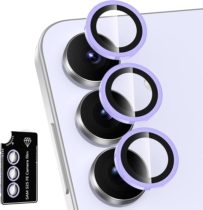 for Samsung Galaxy S25 FE Camera Lens Protector, Individual Metal Ring Tempered Glass Lens Cover, [Strong Adsorption] Scratch Resistant Ultra-Thin HD Clear Lens Cover, 1 Set-Purple Shine by Btscase