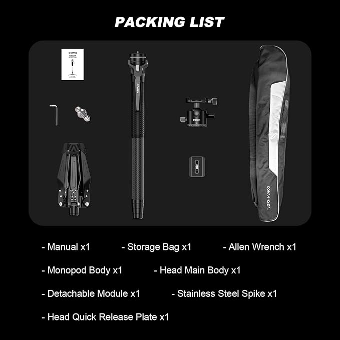 M1mini Carbon Fiber Monopod for Camera, 4-Section One-Button Lifting, Compact Portable Monopod with A32 Ball Head for Camera, Outdoor Travel Photography, Max Load 5kg, M1mini-A32 - Image 9