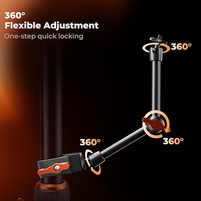 K&F CONCEPT 9.8" Magic Arm Clamp Kit with 1/4" & 3/8" Thread Screw | 360° Ball Heads Camera Mount for Monitor, Flash, LED Light, Microphone, Camera Cage, Action Camera, MS32 - Image 2