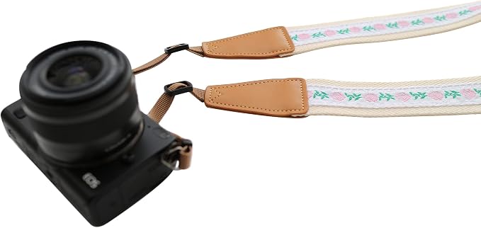 UNIKSTRAP Original Design Personalized Adjustable Camera Strap Embroidery Small Flowers On White, Fit for Canon Nikon Sony Olympus Interchangeable Lens Digital Camera/DSLR etc. - Image 3
