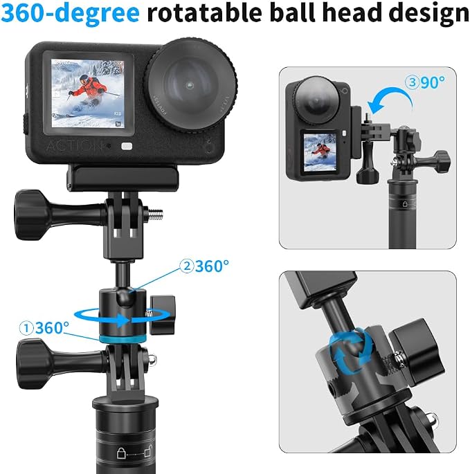 Aluminum 360 Degree Rotation Camera Swivel Mount, Vertical Metal Bracket Adapter Compatible with GoPro Hero 13/12/11/10, DJI Action 6/5 Pro/4, Sony and Other Action Cameras (Adjustable Adapter Mount) - Image 3
