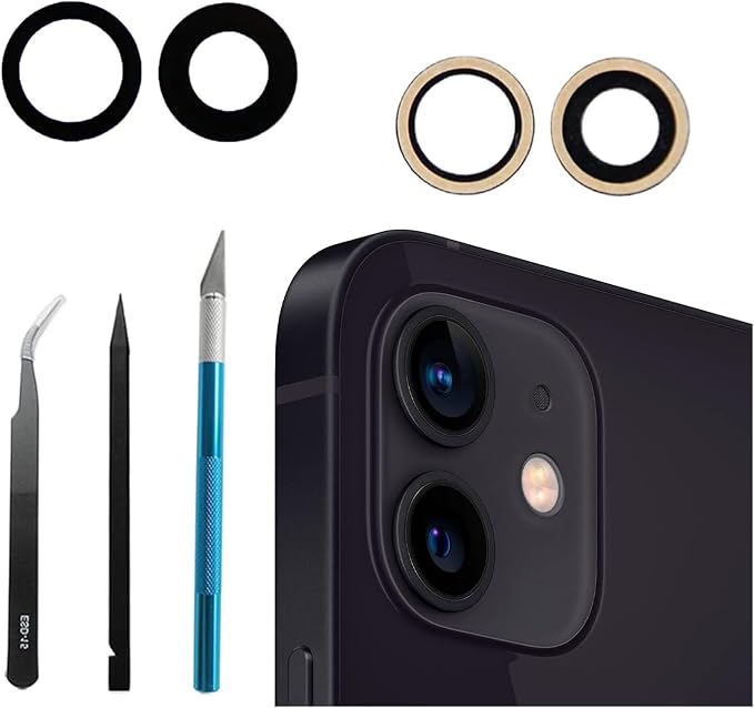 2 Pcs/Set 12/12 Mini Rear Camera Lens Replacement for iPhone 12 / iPhone 12 Mini, Anti-Lens Scratch & Waterproof, Back Glass Camera Lens Cover Replacement with Repair Tool Kit by Peixiong-S-PenHelper