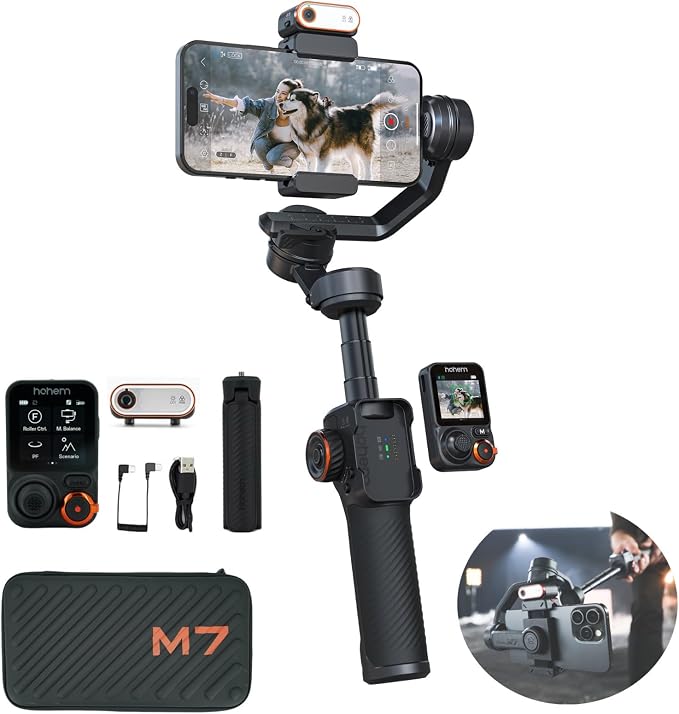 Hohem iSteady M7 Gimbal Stabilizer for Smartphone, 3-Axis Phone Gimbal, Gimbal Stabilizer for iPhone & Android, AI Tracking Sensor with Fill Light, 1.4" Detachable Touchscreen Remote Control by Hohem