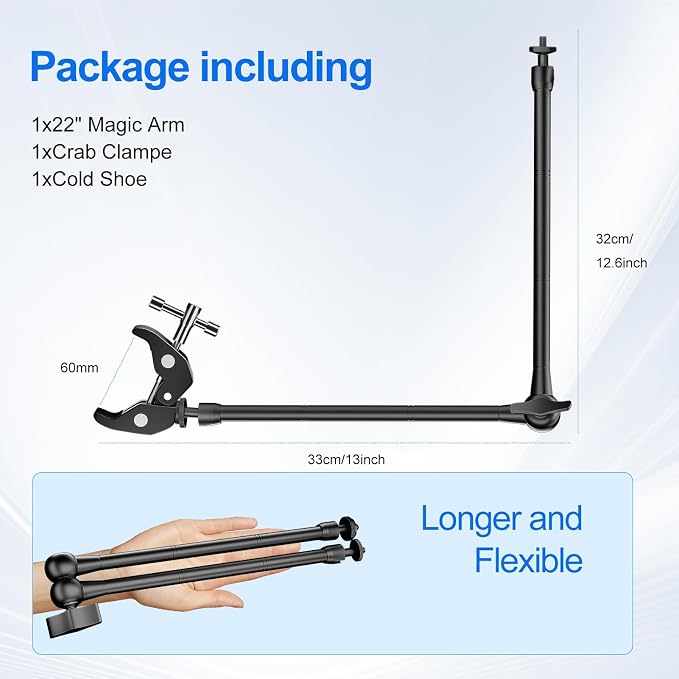EMART 22" Magic Arm Camera Mount with Super Clamp,Camera Mounts & Clamps | Friction Adjustable Camera Mount with 1/4" Screw 1/4"&3/8" Thread Cold Shoe for Photography/Video/Webcam/Flash/Monitor/DJI - Image 7