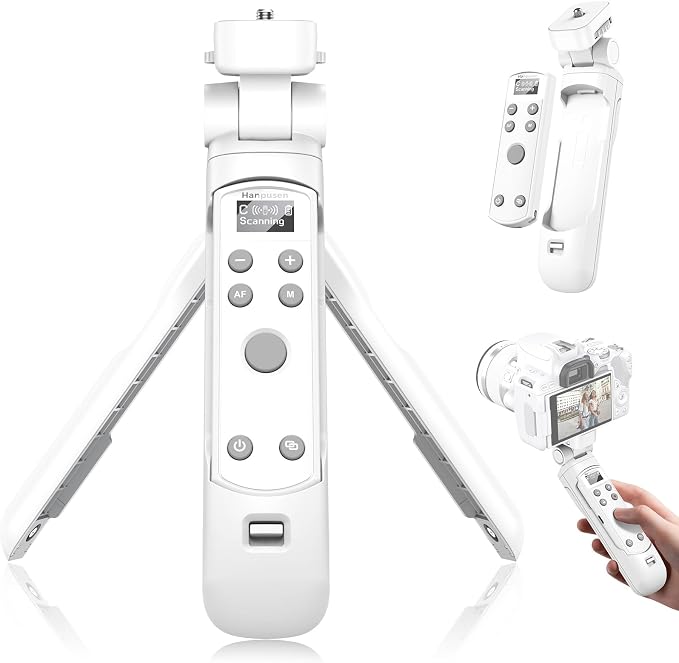 for Canon Tripod Wireless Shooting Grip with Shutter Release | Mini-Tripod with Rechargeable Remote Control for G7 X III/R50/R8/R5/R10/G5 X II/R100/M6 II/M200/R50 V, for Vlogging, White by HANPUSEN