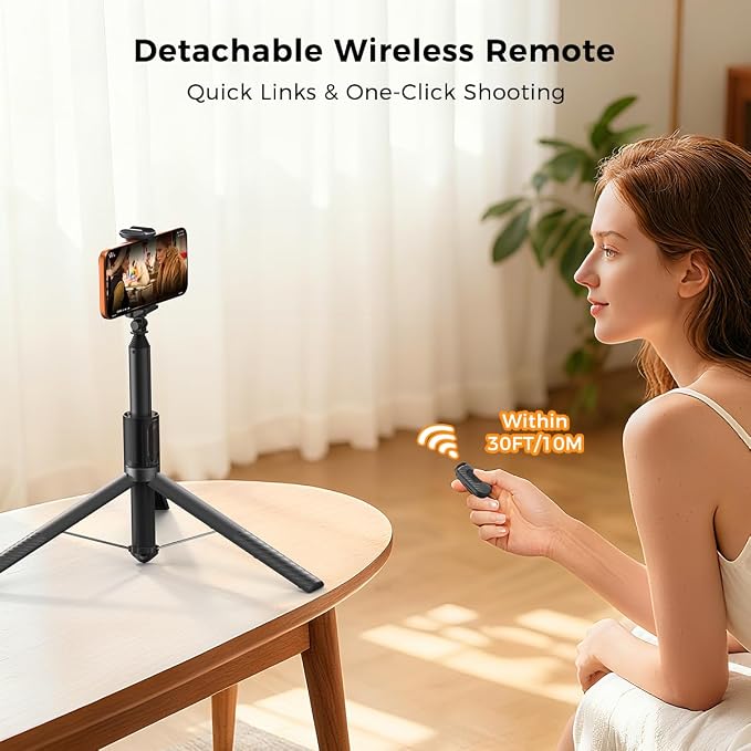 65" Automatic Phone Tripod,Auto-Open and Close Selfie Stick Tripod with Remote, Extendable Cell Phone Stand for iPhone & Android,Lightweight Selfie Stick for Creators,Vloggers,Travel,YouTube - Image 9