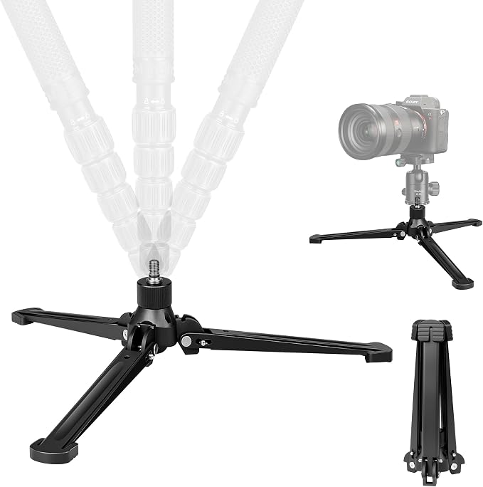 M-5 Tripod Base, Longer Desktop Tripod with Three Upgraded Extended-Leg, 3/8" Screw Monopod Stand Support for Ball Head/Fluid Head DSLR Camera Camcorder, Tilt 20° & Rotate 360° (Black) by Manbily