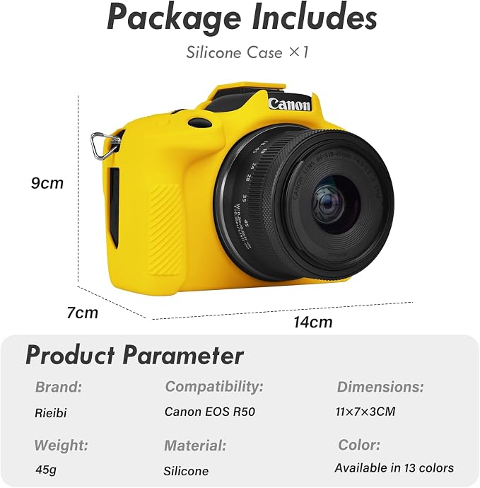 Rieibi EOSR50 EOS R50 Case, Soft Silicone Protective Case for Canon EOS R50 EOSR50 Vlogging Camera, Lightweight EOS R50 Camera Case Grip Cover Body Skin - Yellow - Image 2