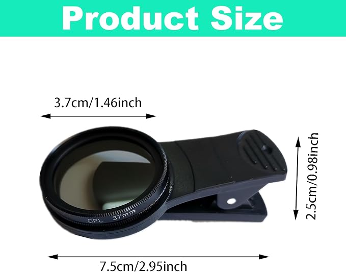 37mm CPL Phone Camera Lens, Clip-On Cellphone Lens CPL Filter Polarizer, Universal Cell Phone Camera Lens Compatible with Most Mobilephone Models(Black) - Image 2