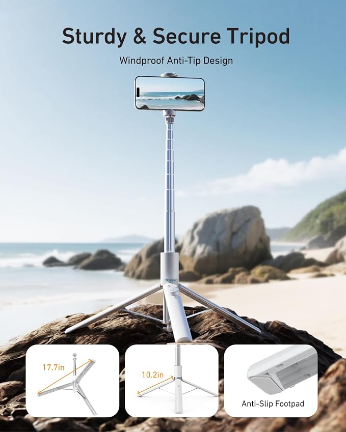 TELESIN 0.1s Auto-Open Phone Tripods with Zoom Remote Control | 67" Extendable Selfie Stick for iPhone 17 16 15 & Samsung Android, TikTok Scrolling Remote, 360° Rotation Phone Clip - Image 6