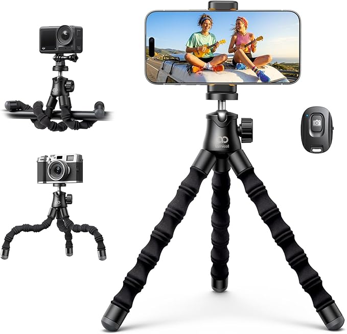 Lamicall Tripod for iPhone with Wireless Remote for iPhone Gopro Camera | Ultra-Stable, Mini Flexible Phone Stand for Recording with 1/4'' Screw, Cold Shoe for Pocket 3/4 fit Travel Content Creation by Lamicall