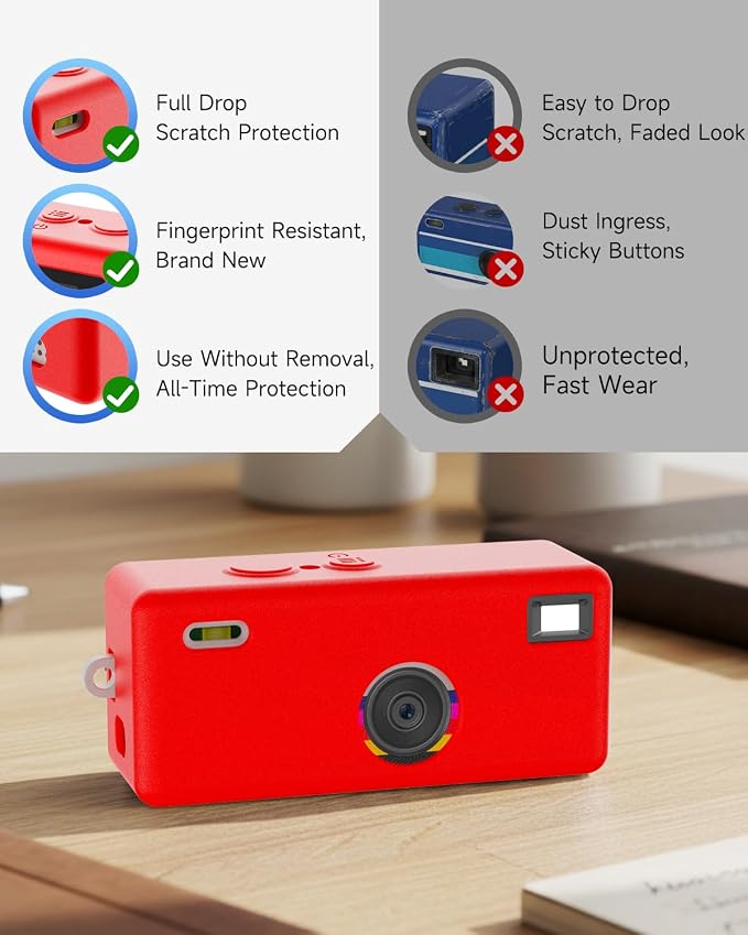 Silicone Case for Kodak CHARMERA Keychain Digital Blind Box accessories,Soft Silicone Protective Case,Comes with Screen Protectors and Wrist Strap - Red - Image 5