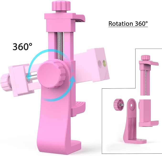 Universal Phone Tripod Mount Adapter with Ｗireless Camera Remote, Cell Phone Holder with Adjustable Clamp for Selfie Stick Monopod Compatible with iPhone, Samsung and so on -Pink - Image 3