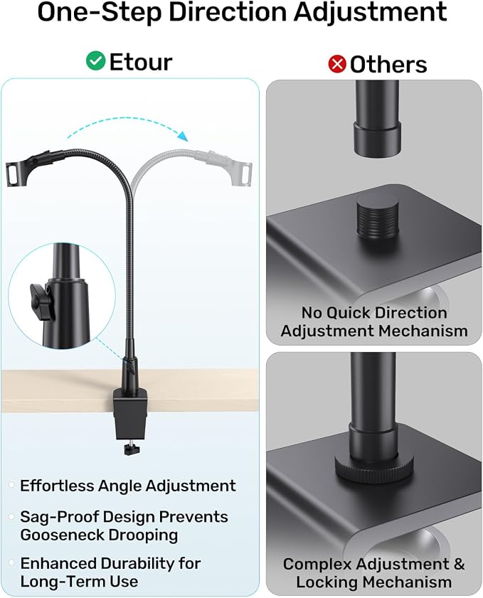 19-in Gooseneck Mic Stand with Desk Clamp, 3/8 & 1/4 Adapters, 360° Swivel | Upgraded Clamp, Heavy Duty & Flexible Arm for Podium, Pulpit, Lecture, Podcast, Sturdy Clamp, Universal Fit for Most Mics - Image 5