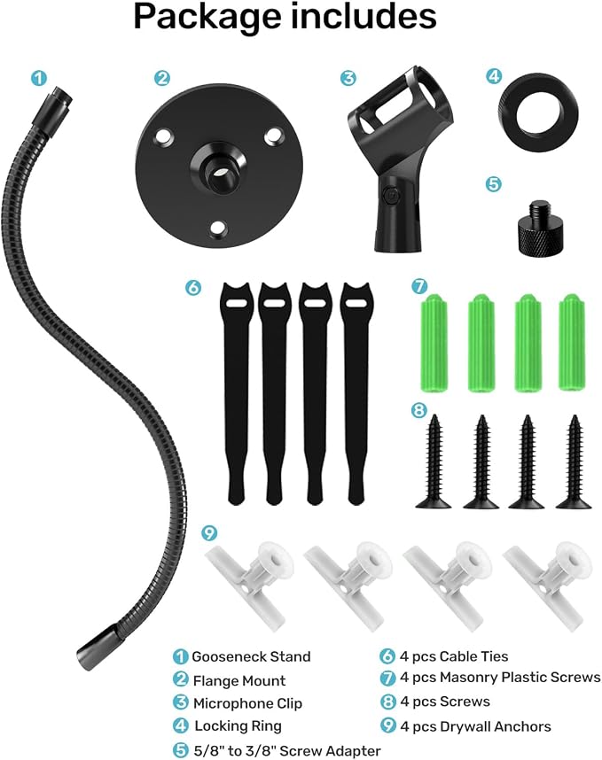 19-Inch Gooseneck Microphone Stand, Desktop & Wall Mount with Flange Base | Flexible Gooseneck Mic Arm, Heavy Duty Steel, Flange Mount Base, for Podium, Studio, Lecture, Podcast, Gaming, Streaming - Image 8