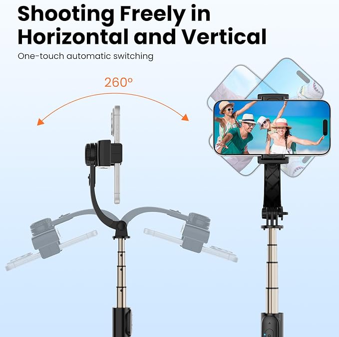 Gimbal Stabilizer for Smartphone, 1-Axis Auto Balance Handheld Gimbal, 360° Rotating Extendable Selfie Stick Tripod, Wireless Remote Control for iPhone Android Travel Vlogging TikTok YouTube - Image 5