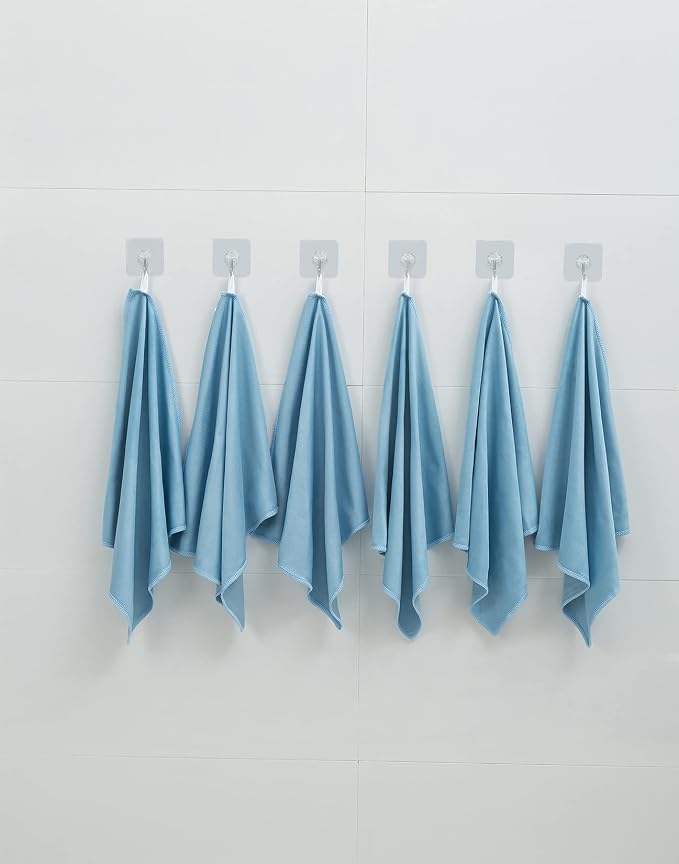 Puomue 12 Pack Microfiber Glass Cleaning Cloth, 12 Inch x 16 Inch, Lint Free Quickly Clean Windows, Mirrors, Glasses, Phone Screens, Camera Lenses, Blue - Image 6