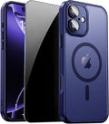 for iPhone 16 Plus Case with Privacy Screen Protector, Blue | Full Camera Protection, Matte Translucent, Magnetic, Compatible with MagSafe, Shockproof Phone Cover for iPhone 16Plus by ZOZDOKG