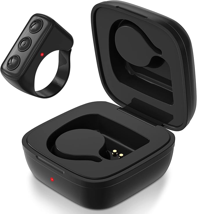 Fingertip Bluetooth Remote Control TIK TOK Wireless Page Turner TYUOBOX Camera Remote Shutter Selfie Button Controller with Charging Case for iPhone Android Ipad Cell Phone (Black) by TYUOBOX