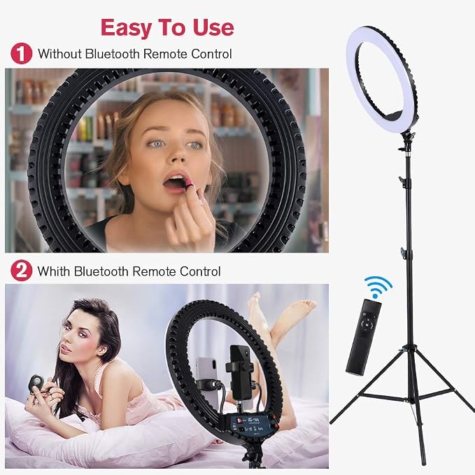 18 inch LED Ring Light with Tripod Stand Dimmable Makeup Selfie Ring Light for Studio Portrait YouTube Vlog Video Shooting with Carrying Bag and Remote Controller, CRI 90 - Image 3