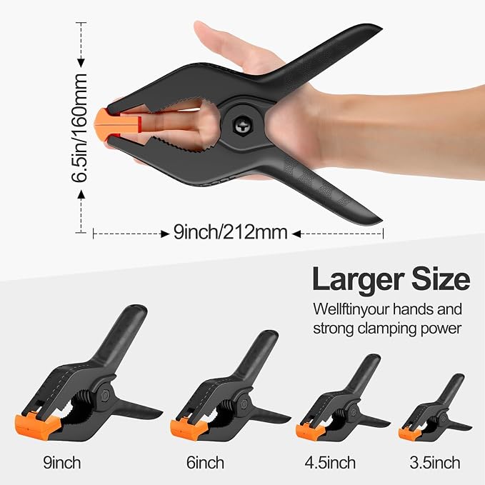 EMART 6 Pack Heavy Duty Spring Clamps 9 inch Plastic Backdrop Clips, Studio | Photo Booth Backdrop Clamps for Backdrop Stand, Balloon Arch, Photography Studio, Woodworking, Crafts, Drawing, Garden, Trap - Image 2