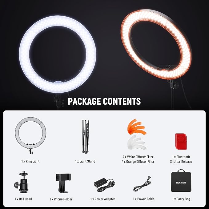 NEEWER 55W 18"/45cm Ring Light Kit [New Version], with Tripod Stand, RL-18 | 5600K Dimmable LED Ringlight, Phone Holder for iPhone, Lighting for Selfie Makeup Lash Tattoo Studio Photo Video Recording - Image 11