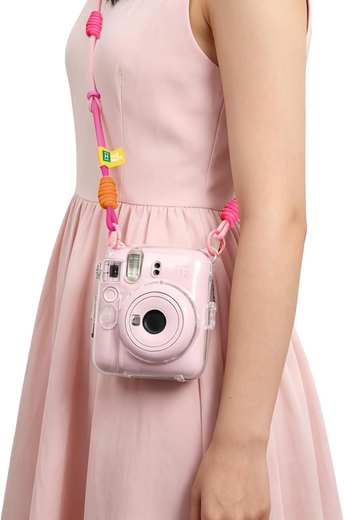 Clear Camera Case for Fujifilm Instax Mini 12, Pink Camera Strap | Protective Cover with Anti-Accidental Shutter, 4 Composition Cards, Photo Storage Holds 10 Films, Clear Hard Shell, No Camera - Image 8