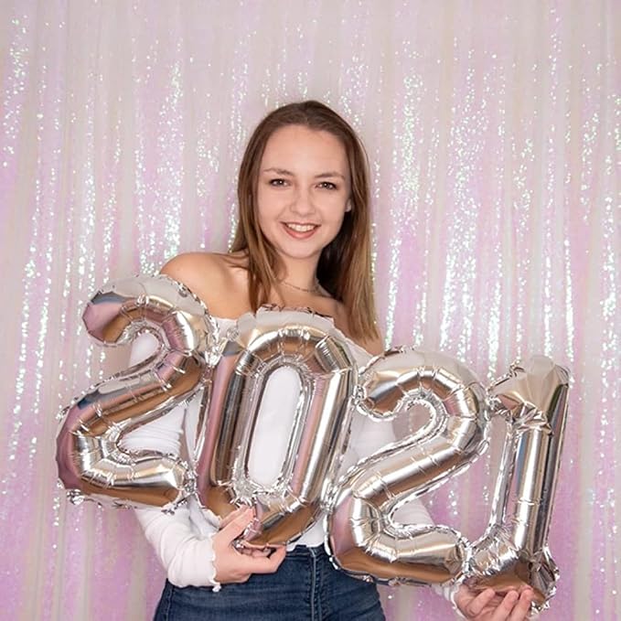Poise3EHome White Iridescent Sequin Backdrop,8FT x 10FT Sequin Photography Backdrop Curtain for Party Decoration - Image 3