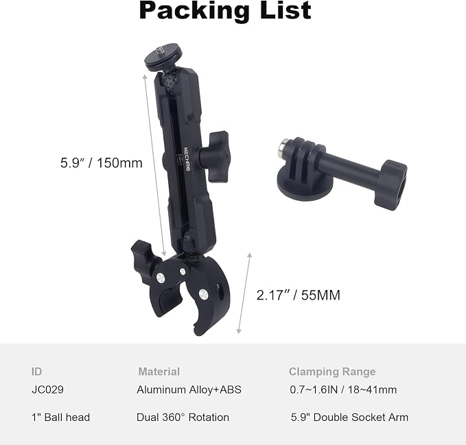 Super Clamp with Dual Ballhead Magic Arm, Aluminum Camera Clamp Mount Kit for GoPrO/Pocket 3 /lnsta360 X5 X4 /DSLR/Monitor/Video Light/Desk/Microphone/Handlebar-360°Rotating & 1/4”Screw, JC029 - Image 8