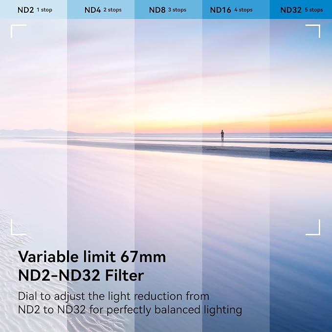 APEXEL 67mm Variable ND2-32 ND Filter for iPhone/DSLR Neutral Density Filter for iPhone Camera Lens 16 15 14 13 12 Pro Max Samsung Galaxy Huawei with Adapter Ring, Universal Clip, Cold Shoe - Image 3