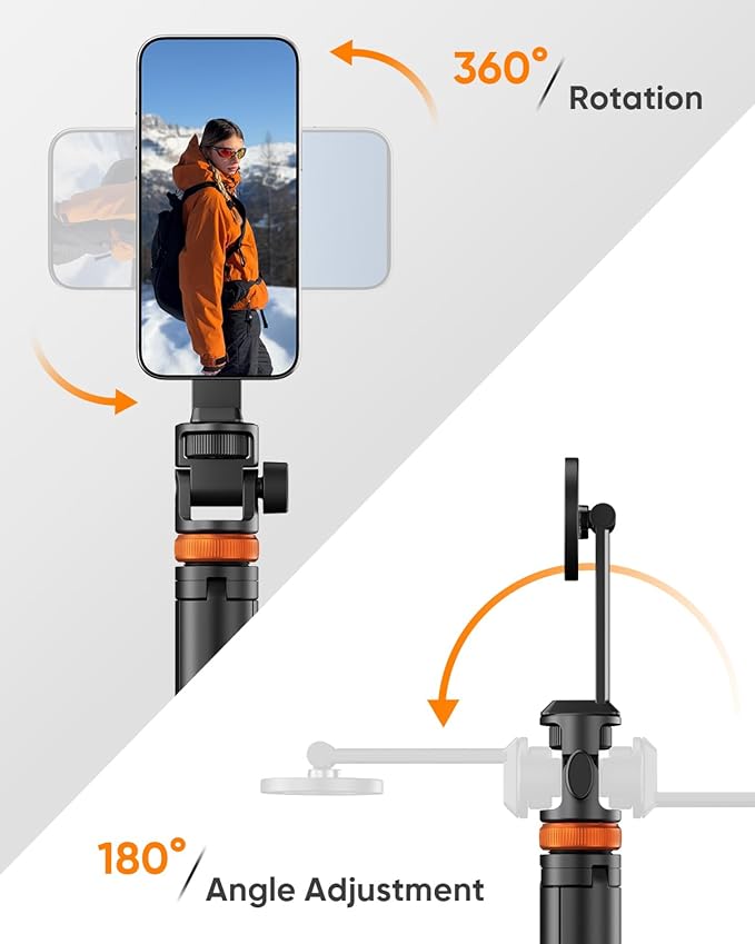 EUCOS 62" Magnetic Phone Tripod for iPhone, Selfie Stick Tripod with Remote | N52 Strong Magnetic Phone Stand, Extendable Cell Phone Stand for Video Recording, Travel - Image 6