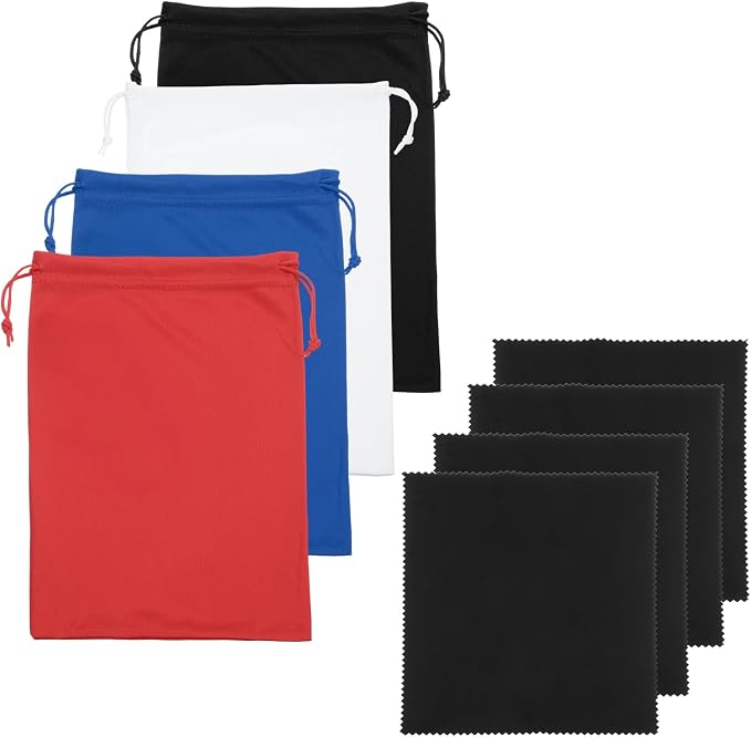 Ski Goggle Bag, Microfiber Bag with Cleaning Cloth Drawstring Pouch Soft Storage Sleeve Case Protection 4 Pcs & Black/White/Blue/Red-Fitting for (Snow Swimming Goggle/Sunglasses) by YELARXI