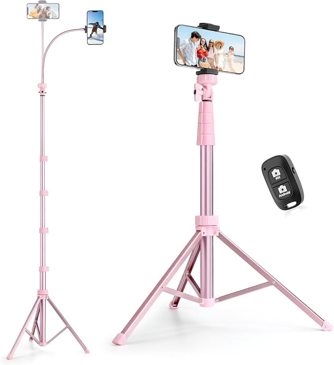 SENSYNE 88" Phone Tripod & Selfie Stick, Extendable Cell Phone Tripod Stand with Wireless Remote and Phone Holder, Pink by sensyne