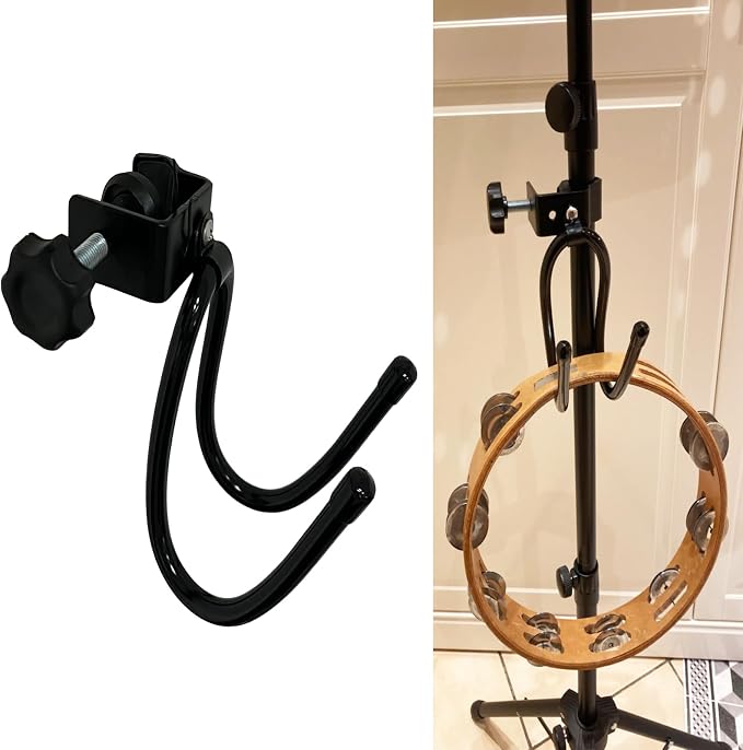 Pmsanzay Mic Microphone Stand Tambourine Hanger, Headphone Headset Holder Clip Stand, Easy to fit on Music or Microphone Stand for Tambourine, Cowbell, Headphones - Keep Tambourine Within Reach. by Pmsanzay