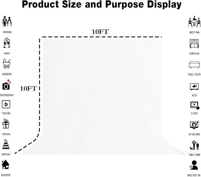 White Photography Backdrop for Photoshoot, Fabric 10x10ft | Polyester Studio Photo Backgrounds, Non Reflective, Easy to Hang, for Portrait Shoot, Product, Party Decor, Video Creation - Image 8
