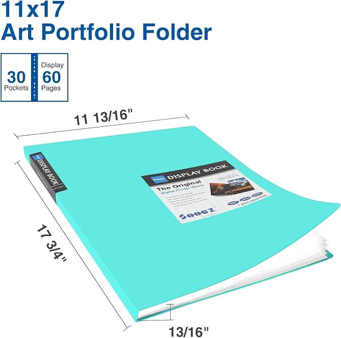 Sooez Art Portfolios 11x17, Portfolio Folder with 30 Pockets & Black Inner | Large binder sleeves, Display 60 Pages, 11x17 Presentation Book for Artwork Storage, Binder with Plastic Sleeves for Artist - Image 6