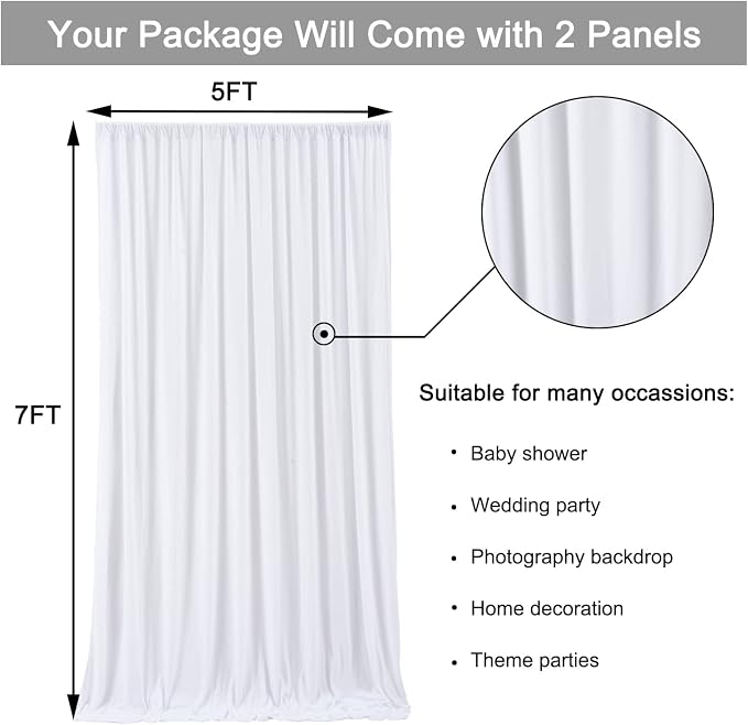 10 ft x 7 ft Wrinkle Free White Backdrop Curtain for Wedding Parties, Polyester Photography Backdrop Drapes for Birthday Parties Stage Backdrop Stand, White Background Curtains, 5x7FT 2 Panels - Image 7