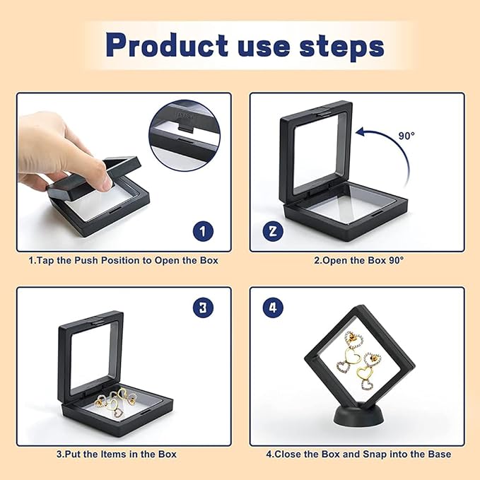 6 Pcs 3D Floating Display Case Frame Display Holder Stands Transparent PE Film Storage Box for Jewelry Challenge Coin Medal Antique 5.51 x 5.51 x 0.8 inch Black and White - Image 6